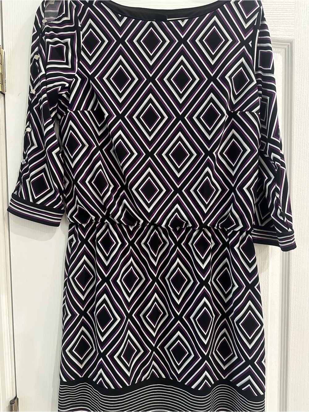 White House Black Market Black, White & Purple Geometric Midi Dress